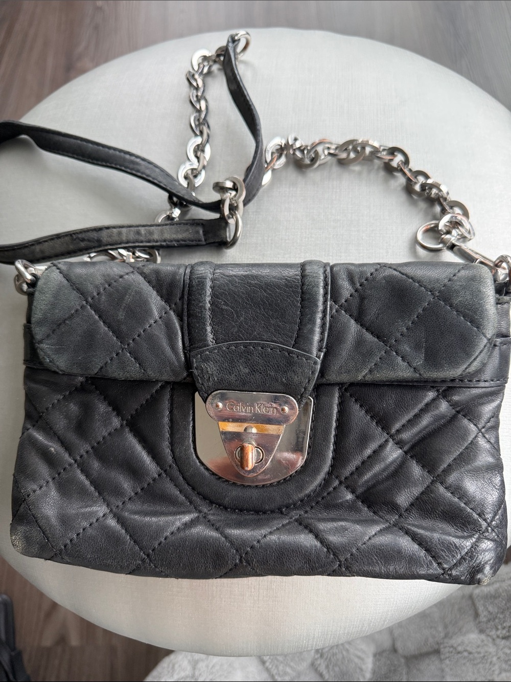 Calvin Klein Black Quilted Leather Chain Crossbody